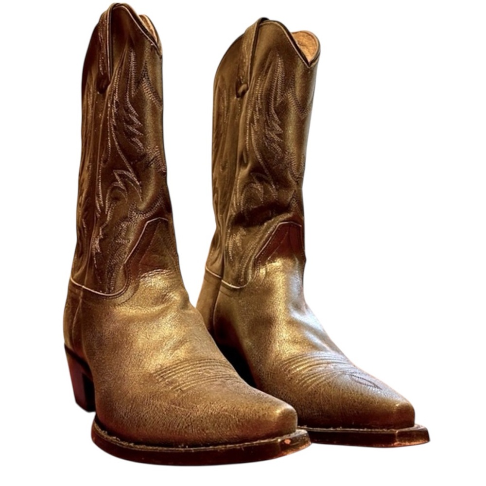 Sonora Western Cowboy Boots Metallic Brown Gold Flame Design, size 7.5